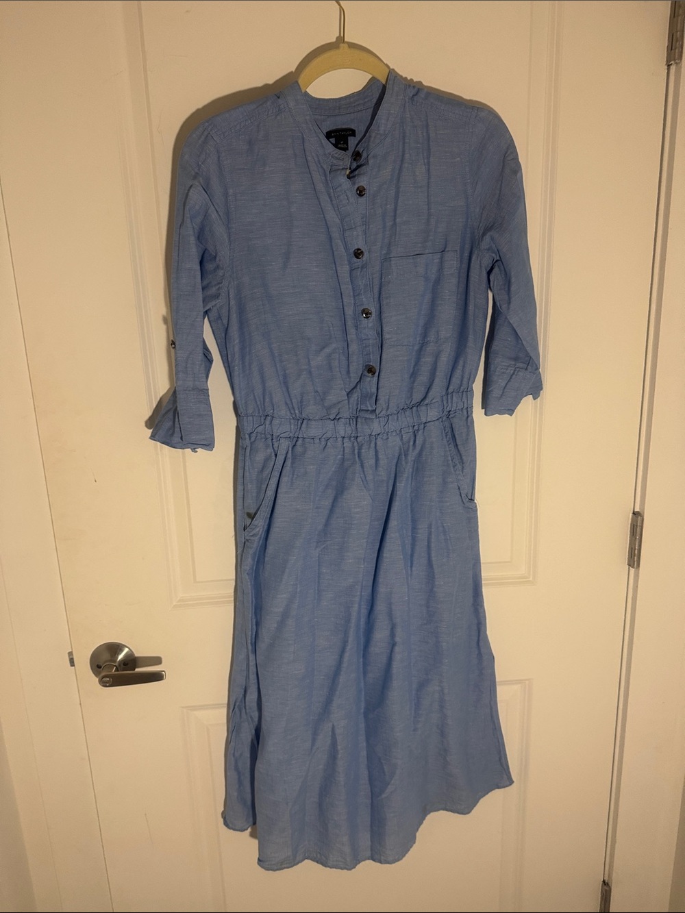 Ann Taylor Light Blue Midi Shirt Dress with Elastic Waist